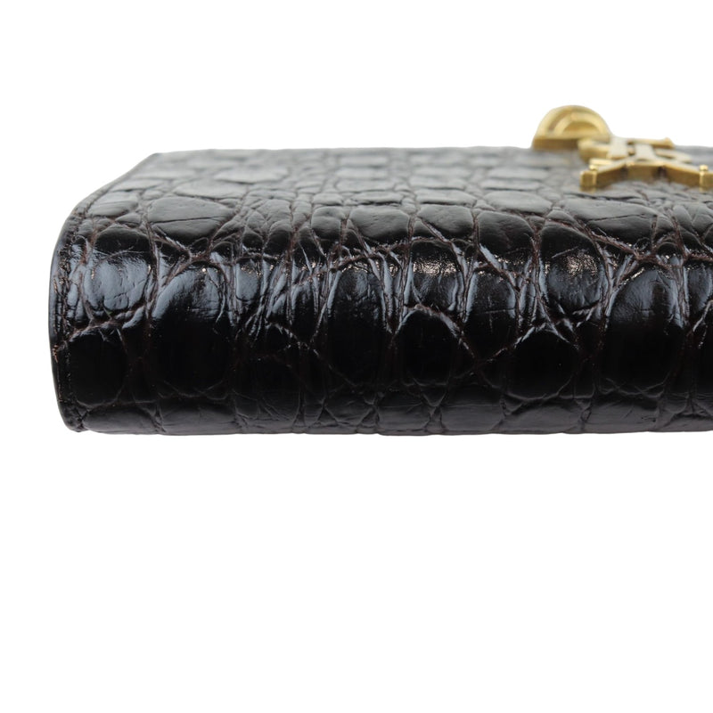 Kate Tassel Chain Wallet Calfskin Crocodile Embossed Black GHW