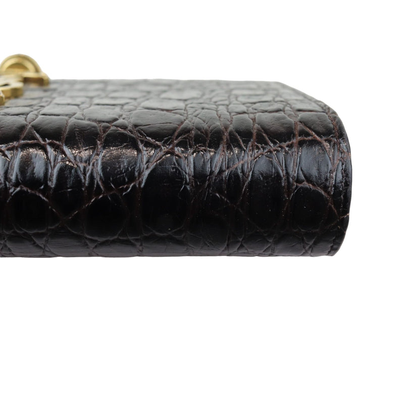 Kate Tassel Chain Wallet Calfskin Crocodile Embossed Black GHW