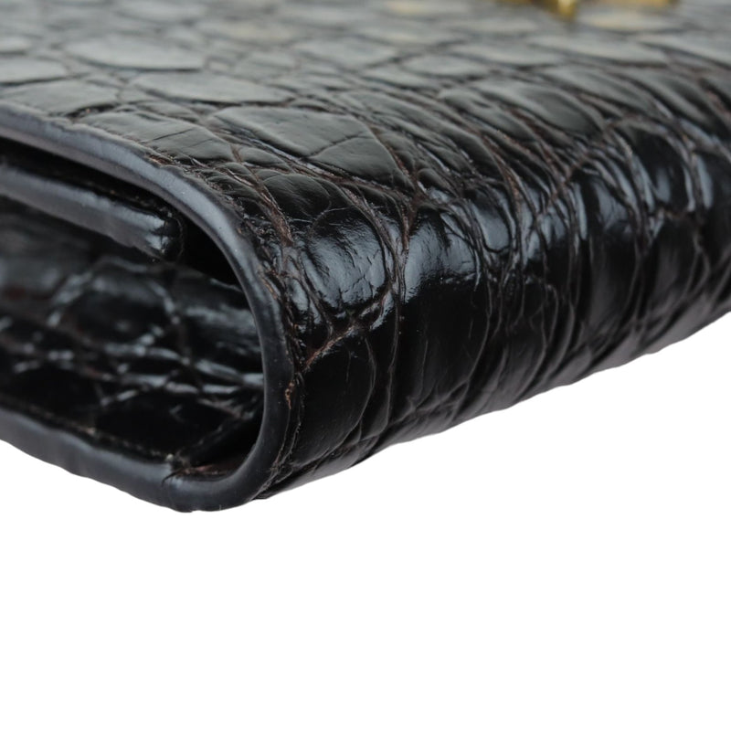 Kate Tassel Chain Wallet Calfskin Crocodile Embossed Black GHW