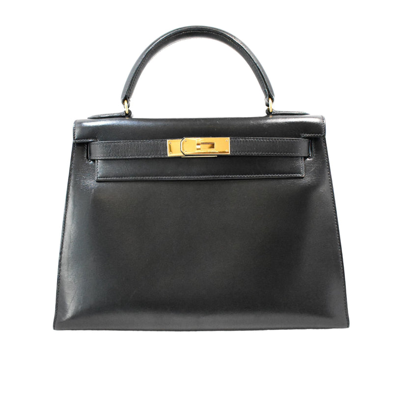 Kelly Retourne 28 Box Calfskin Leather Black GHW