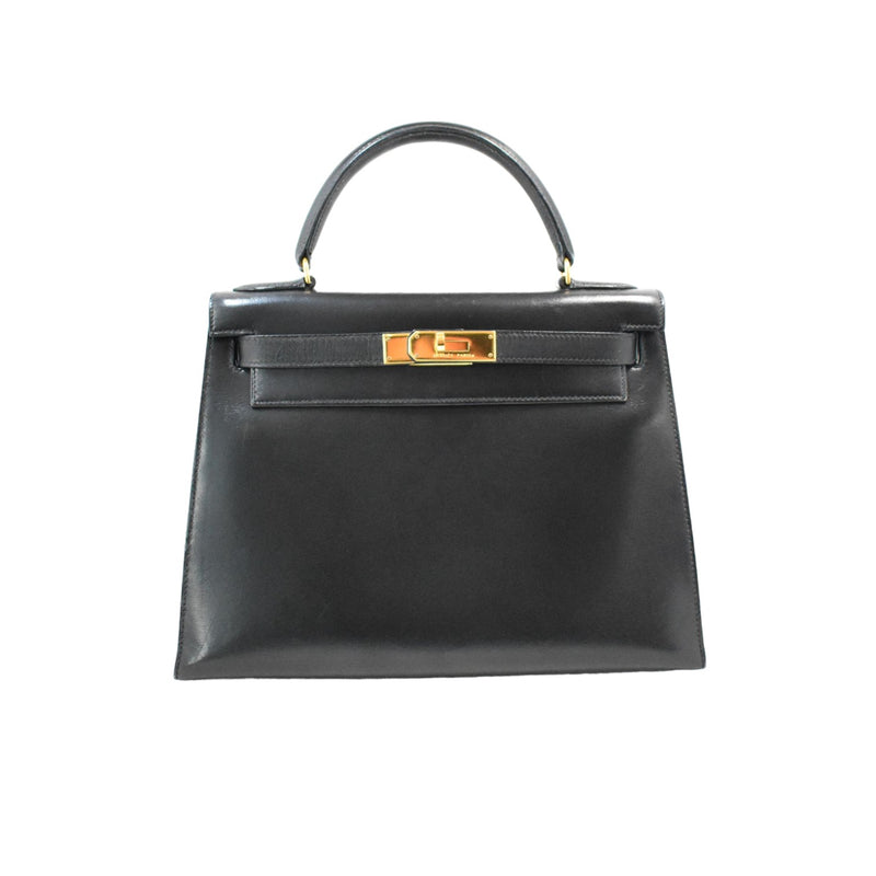 Kelly Retourne 28 Box Calfskin Leather Black GHW