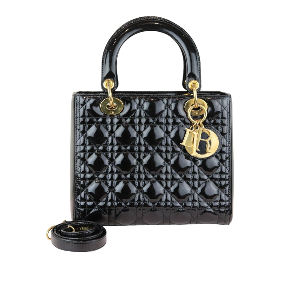 Lady Dior Medium Patent Black GHW