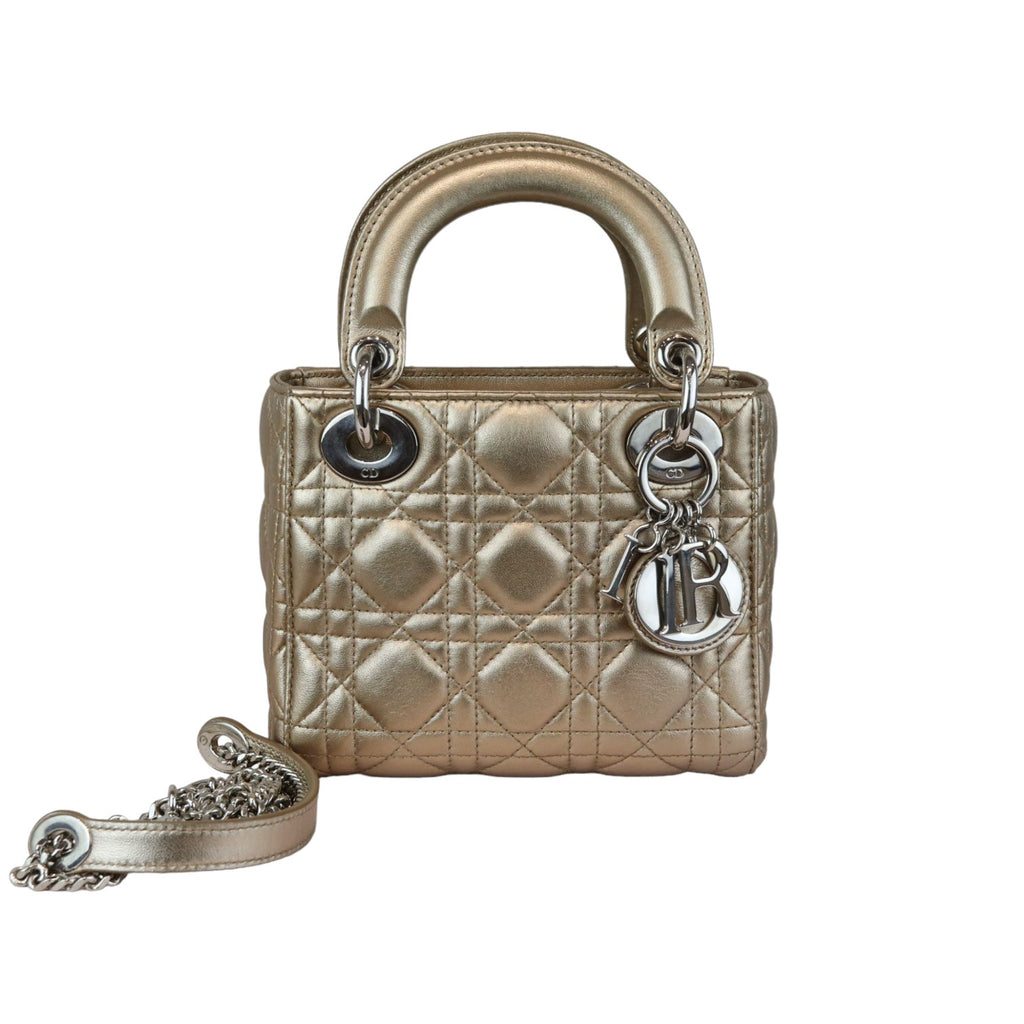 Lady Dior Mini Metallic Lambskin Cannage Gold SHW