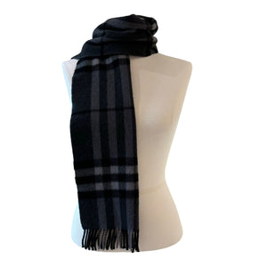 Striped Scarf Fringe Edges Cashmere Grey