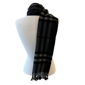 Striped Scarf Fringe Edges Cashmere Grey