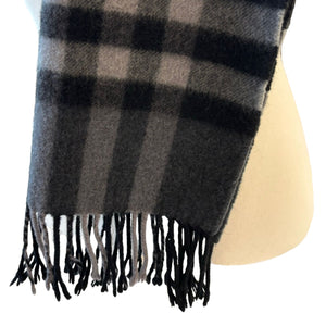 Striped Scarf Fringe Edges Cashmere Grey