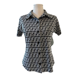 Printed Short Sleeve Polo Shirt Black/Grey Size Small