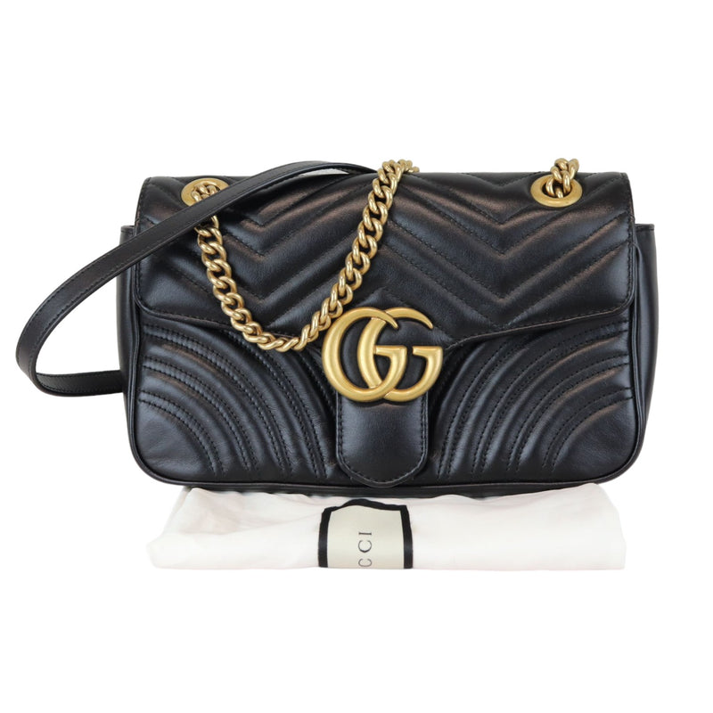 GG Marmont Small Shoulder Calfskin Matelasse Black GHW