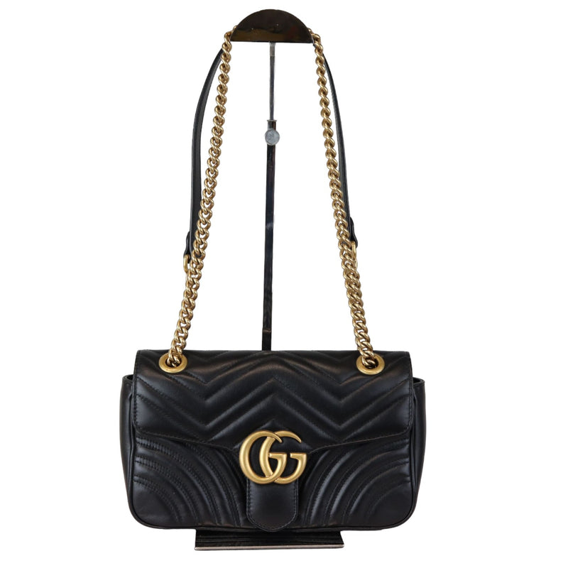 GG Marmont Small Shoulder Calfskin Matelasse Black GHW