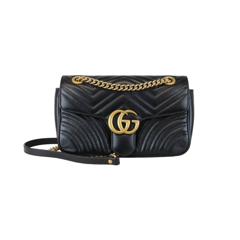 GG Marmont Small Shoulder Calfskin Matelasse Black GHW