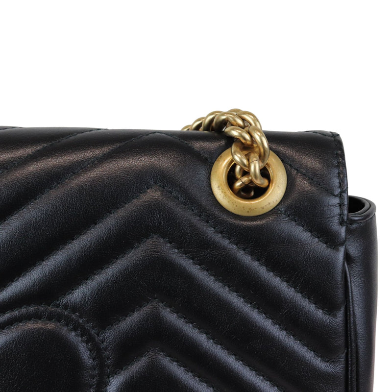 GG Marmont Small Shoulder Calfskin Matelasse Black GHW