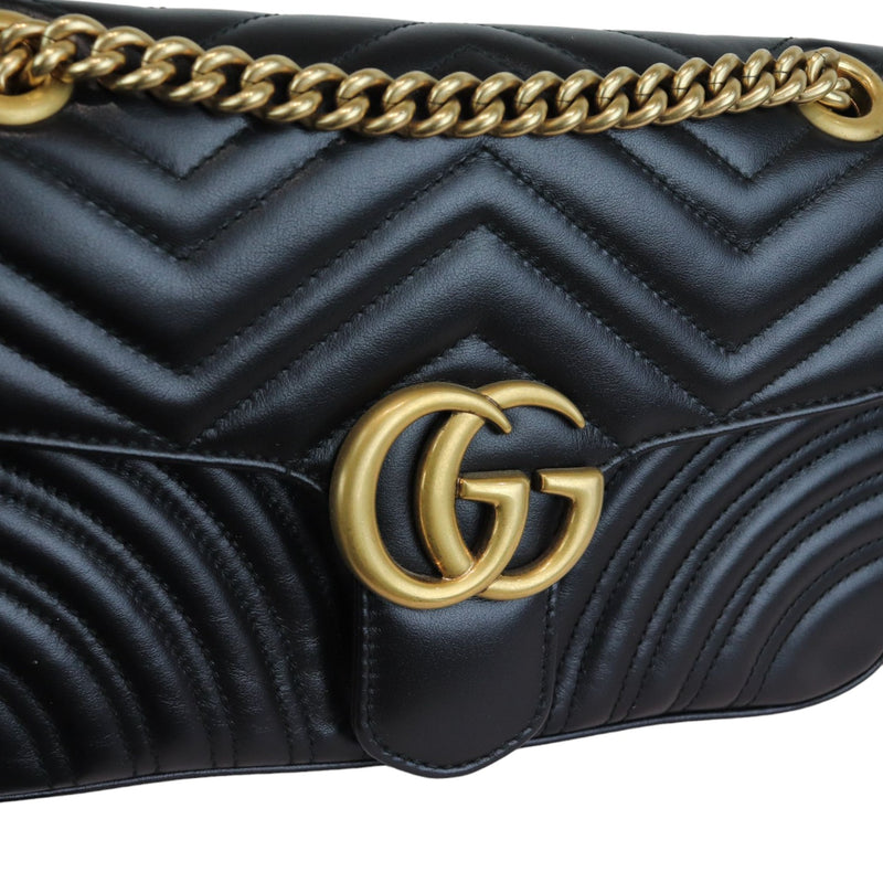 GG Marmont Small Shoulder Calfskin Matelasse Black GHW