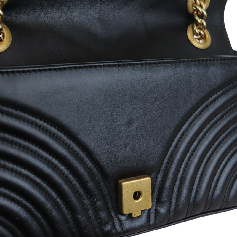 GG Marmont Small Shoulder Calfskin Matelasse Black GHW