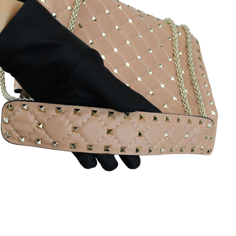 Rockstud Spike Shoulder Medium Lambskin Beige GHW