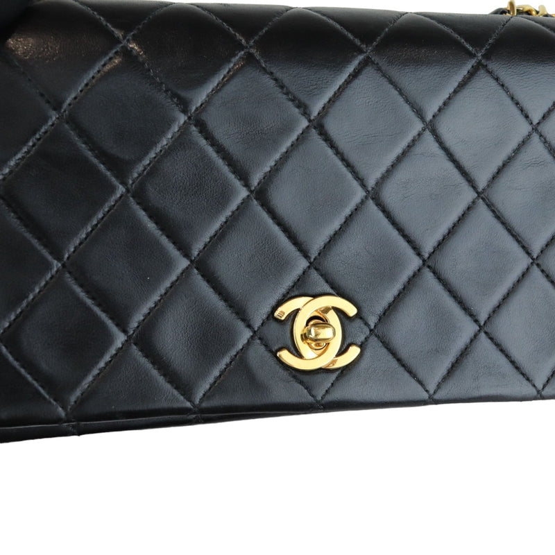 Vintage Single Full Flap Mini Lambskin Quilted Black GHW