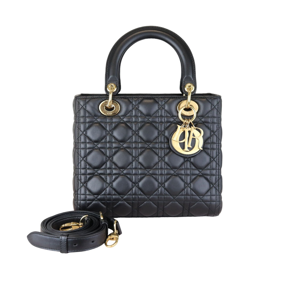 Lambskin Cannage Medium Lady Dior Black GHW