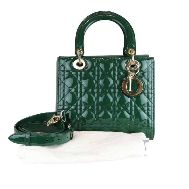 Lady Dior Medium Patent Green GHW