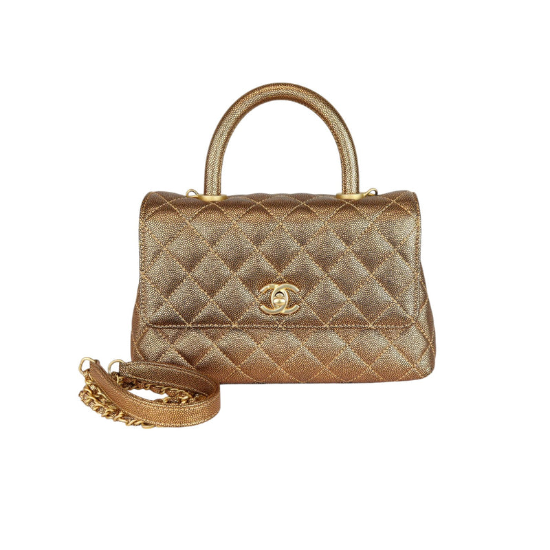 Coco Handle Flap Mini Metallic Caviar Quilted Gold GHW