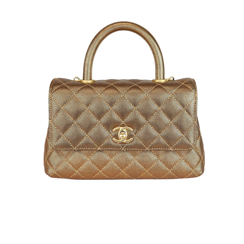 Coco Handle Flap Mini Metallic Caviar Quilted Gold GHW