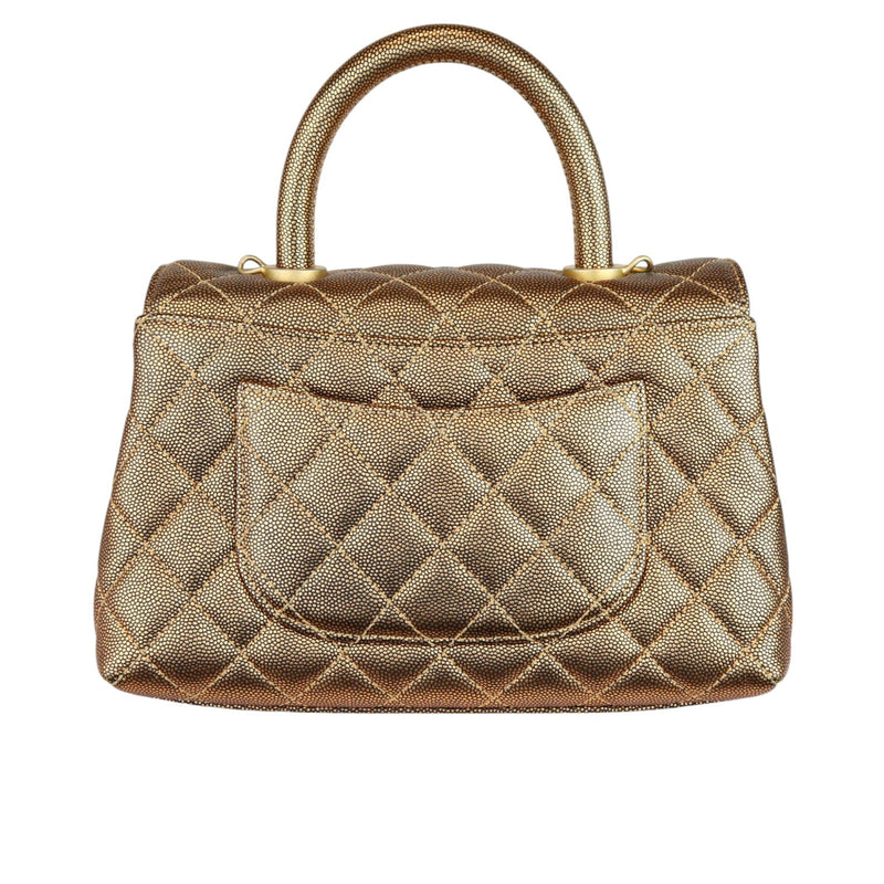 Coco Handle Flap Mini Metallic Caviar Quilted Gold GHW