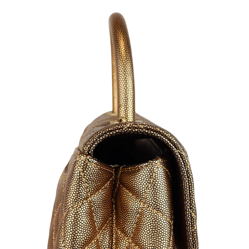 Coco Handle Flap Mini Metallic Caviar Quilted Gold GHW