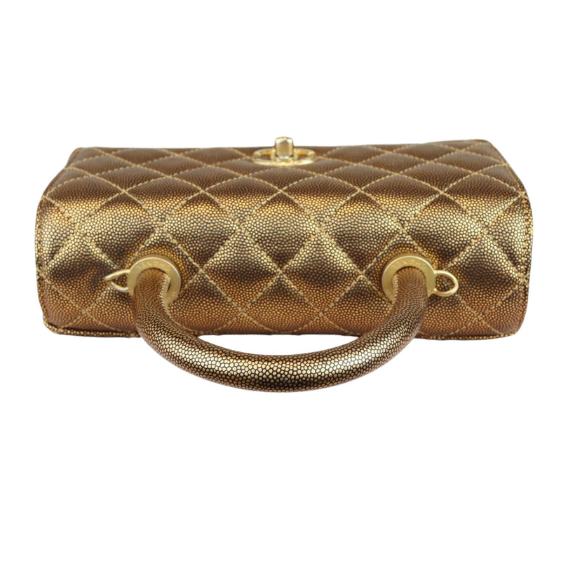 Coco Handle Flap Mini Metallic Caviar Quilted Gold GHW