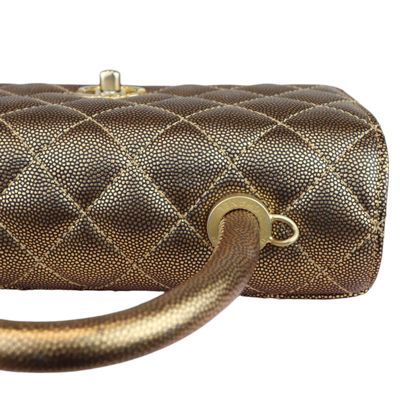 Coco Handle Flap Mini Metallic Caviar Quilted Gold GHW