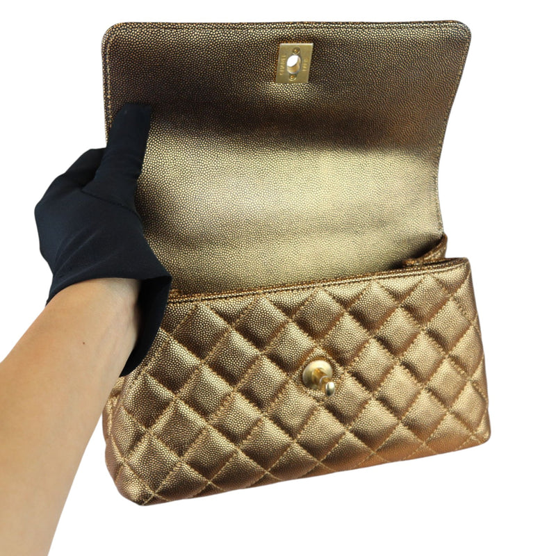 Coco Handle Flap Mini Metallic Caviar Quilted Gold GHW