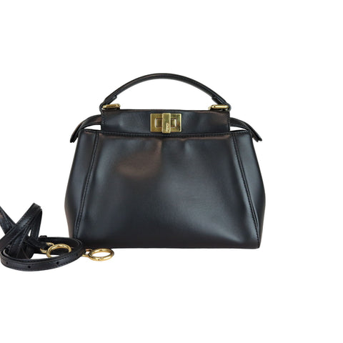 Peekaboo Iconic Satchel Peekaboo Medium Grained Calfskin Black SHW