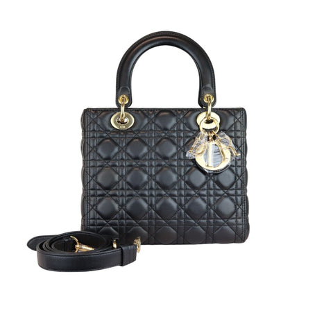 Medium Lady Dior Lambskin Cannage Black SHW