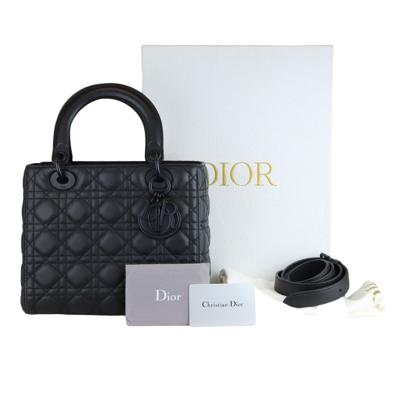 Lady Dior Medium Ultra Matte Calfskin Cannage Black BHW