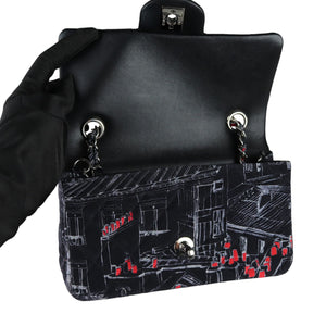 Paris Rooftops Mini Flap Crossbody Fabrics Black Red White SHW