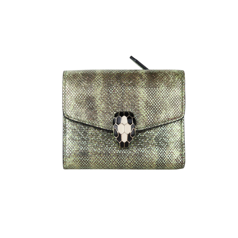 Serpenti Forever Compact Wallet Karung Calfskin Green