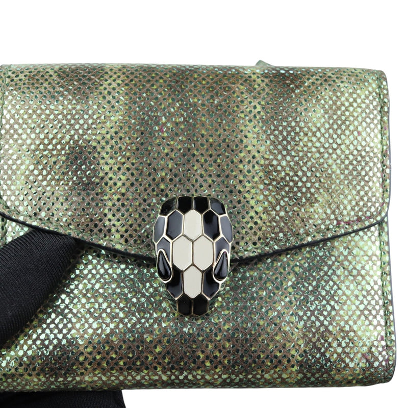 Serpenti Forever Compact Wallet Karung Calfskin Green