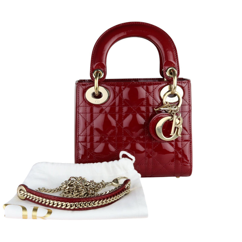 Lady Dior Mini Patent Quilted Red GHW