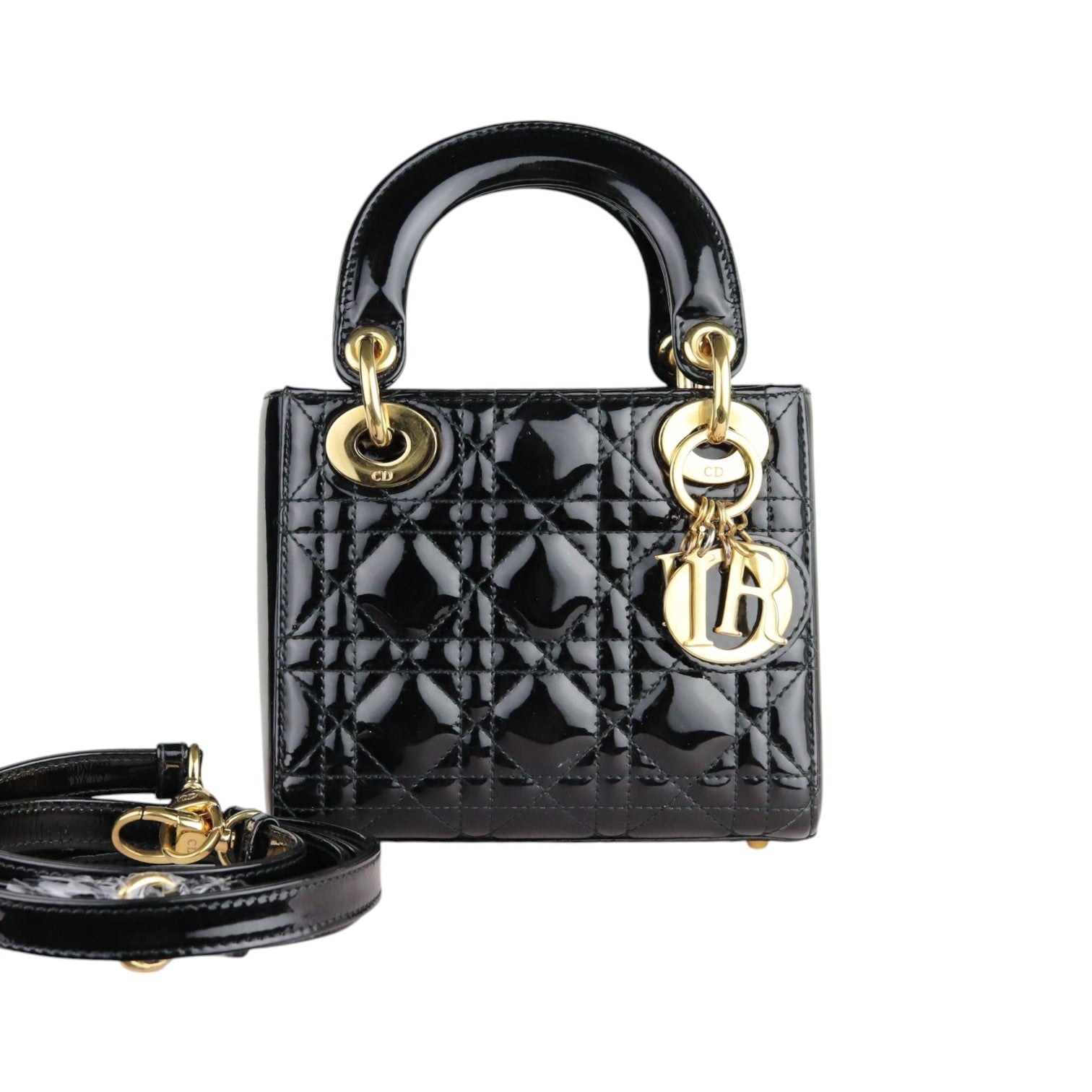 Christian Dior Lady Dior Mini Patent Cannage Black GHW Bag Religion