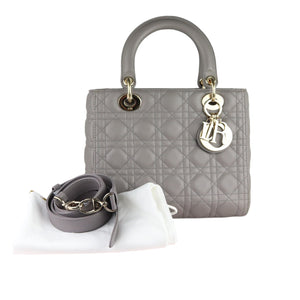 Medium Lady Dior Lambskin Quilted Grey GHW