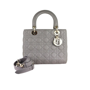 Medium Lady Dior Lambskin Quilted Grey GHW