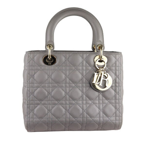 Medium Lady Dior Lambskin Quilted Grey GHW