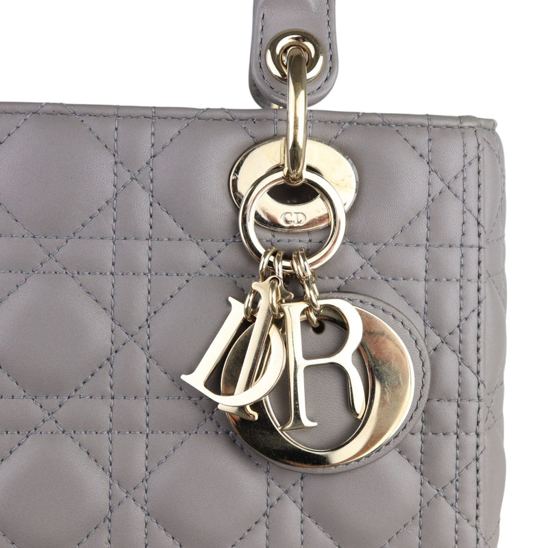 Medium Lady Dior Lambskin Quilted Grey GHW