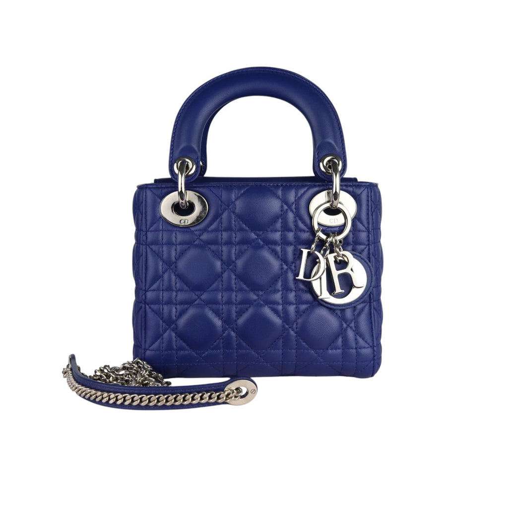 Mini Lady Dior Lambskin Quilted Blue SHW