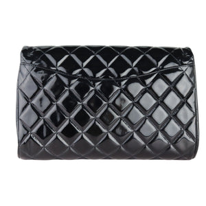 Clutch with Chain Flap Patent Quilted Black SHW