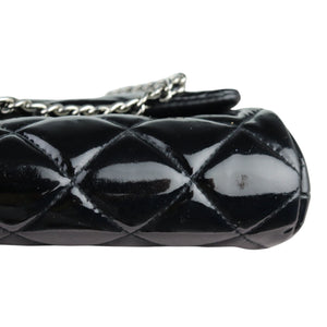 Clutch with Chain Flap Patent Quilted Black SHW