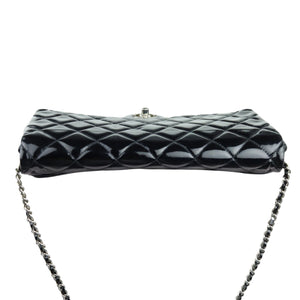 Clutch with Chain Flap Patent Quilted Black SHW