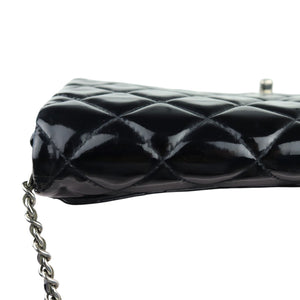 Clutch with Chain Flap Patent Quilted Black SHW