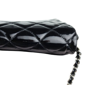 Clutch with Chain Flap Patent Quilted Black SHW