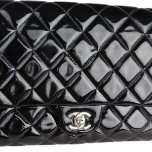 Clutch with Chain Flap Patent Quilted Black SHW