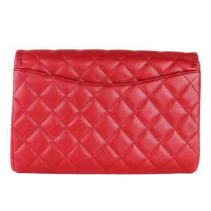 Clutch with Chain Flap Lambskin Quilted Red SHW