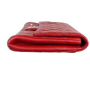 Clutch with Chain Flap Lambskin Quilted Red SHW