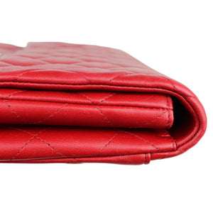 Clutch with Chain Flap Lambskin Quilted Red SHW